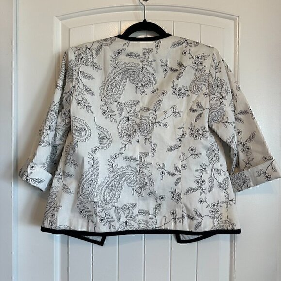 VINTAGE 90s Carole Little 100% Cotton Blazer Suit Jacket White Black Floral S - Picture 7 of 10